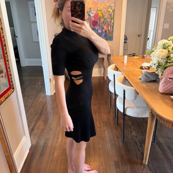 MAJE Rain Cutout Women's Ribbed Knit Dress 36 SMALL Back Short Sleeve Mini - Picture 3 of 4